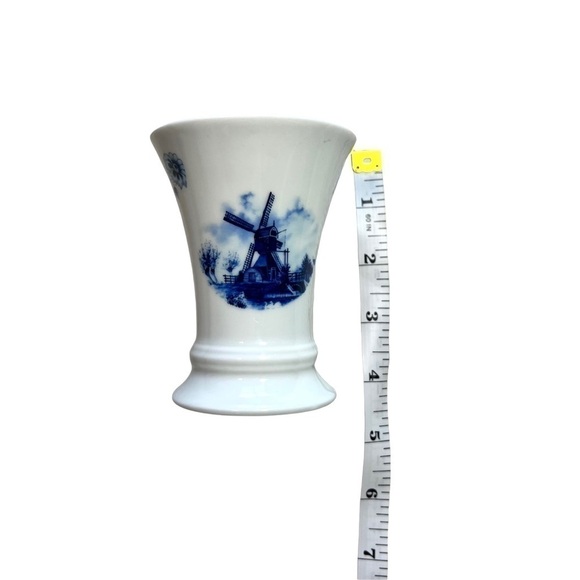 Dutch Windmill Handcrafted in Holland Vintage 80’s Small Floral Vase Blue White - Picture 8 of 9